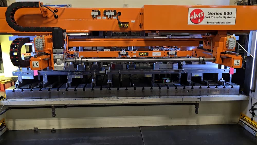 close-up of 700 ton servo press with transfer unit